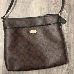 Coach File Crossbody Bag Signature Coated Canvas Shoulder Bag Brown Black F29210